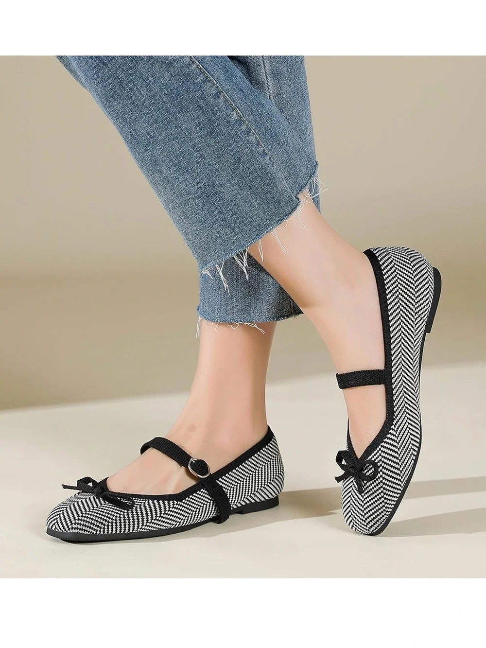 NWT Black & White Herringbone Mary Jane Ballet Flats